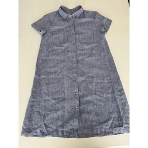 J. Jill Love Linen Chambray Shirtdress 100% Linen XS Blue Button Front